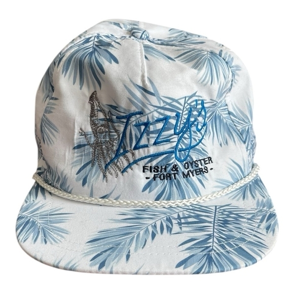 Fort Myers White Blue Palm Leaves Aloha Cap Jute Accent Baseball Cap Unisex Cap - Picture 1 of 5